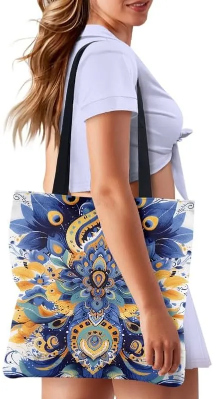 Western Highland Dog Canvas Tote Bags Corgi Puppy Big Handbag Pumpkin Maple Leaves Shoulder Bag for College Grocery