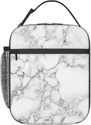 White Marble Lunch Bag For Kids Boys Girls,Insulated Lunch Box For Women,Leakproof Cooler Food Lunch Containers Reusable High Capacity Lunch Tote Bags For School,Work, Travel, Outdoor