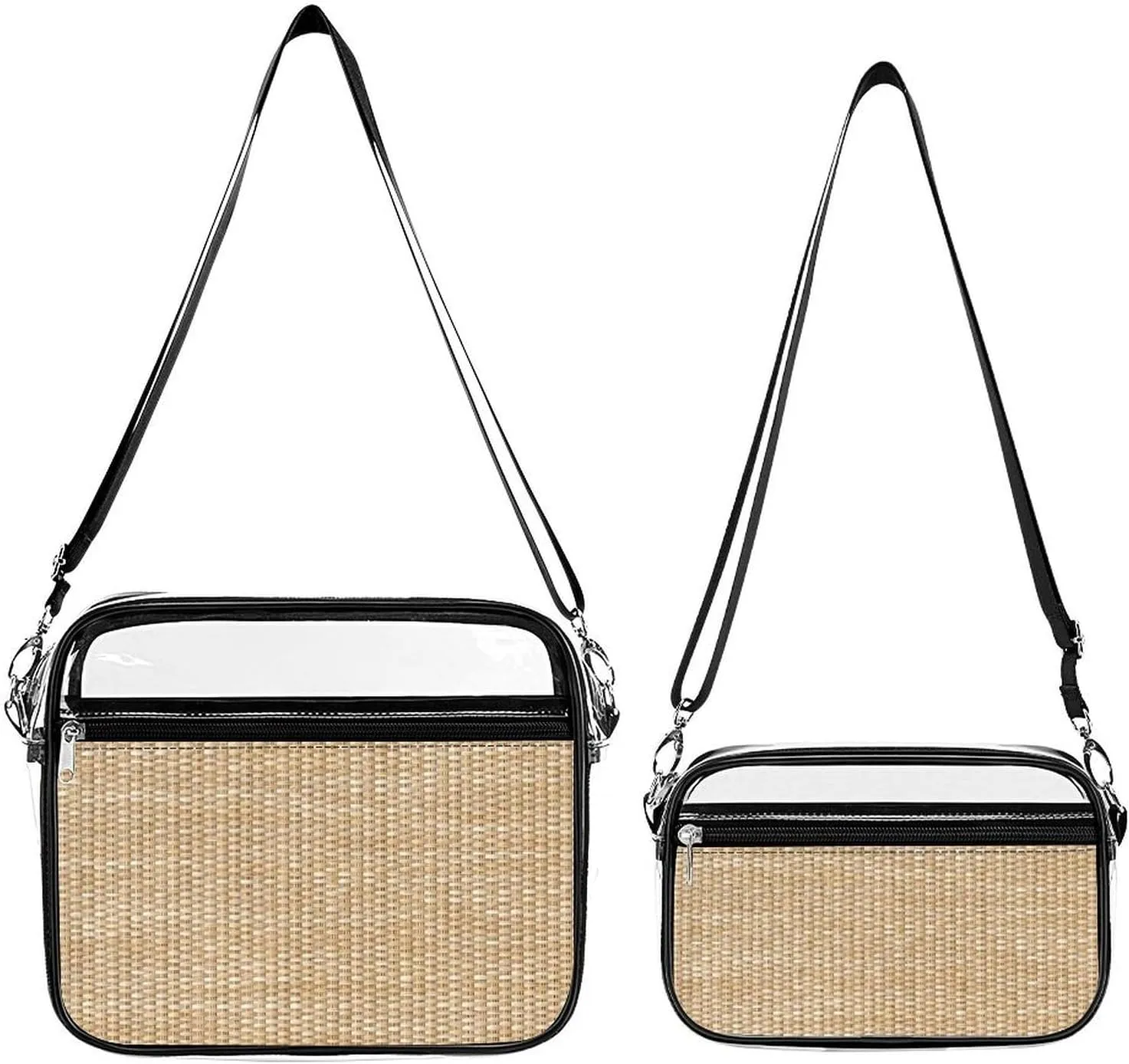 Wicker Transparent Cross Bag Two-piece Set, Fashionable Transparent Bag