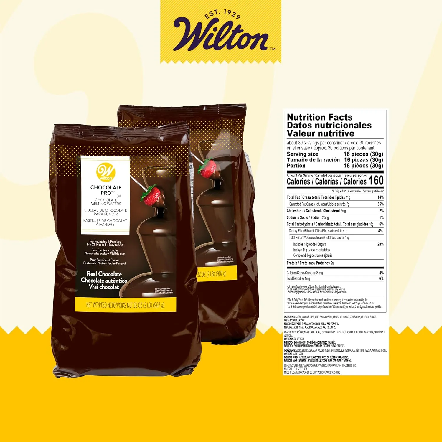 Wilton Chocolate Pro Melting Wafers Bundle, Easy-to-Use Fountain & Fondue Chocolate, Smooth Flowing & Quick Melting for Dipping Fruit, Cookies & Snacks, 2-Pack, 2lb. Each, Packaging May Vary
