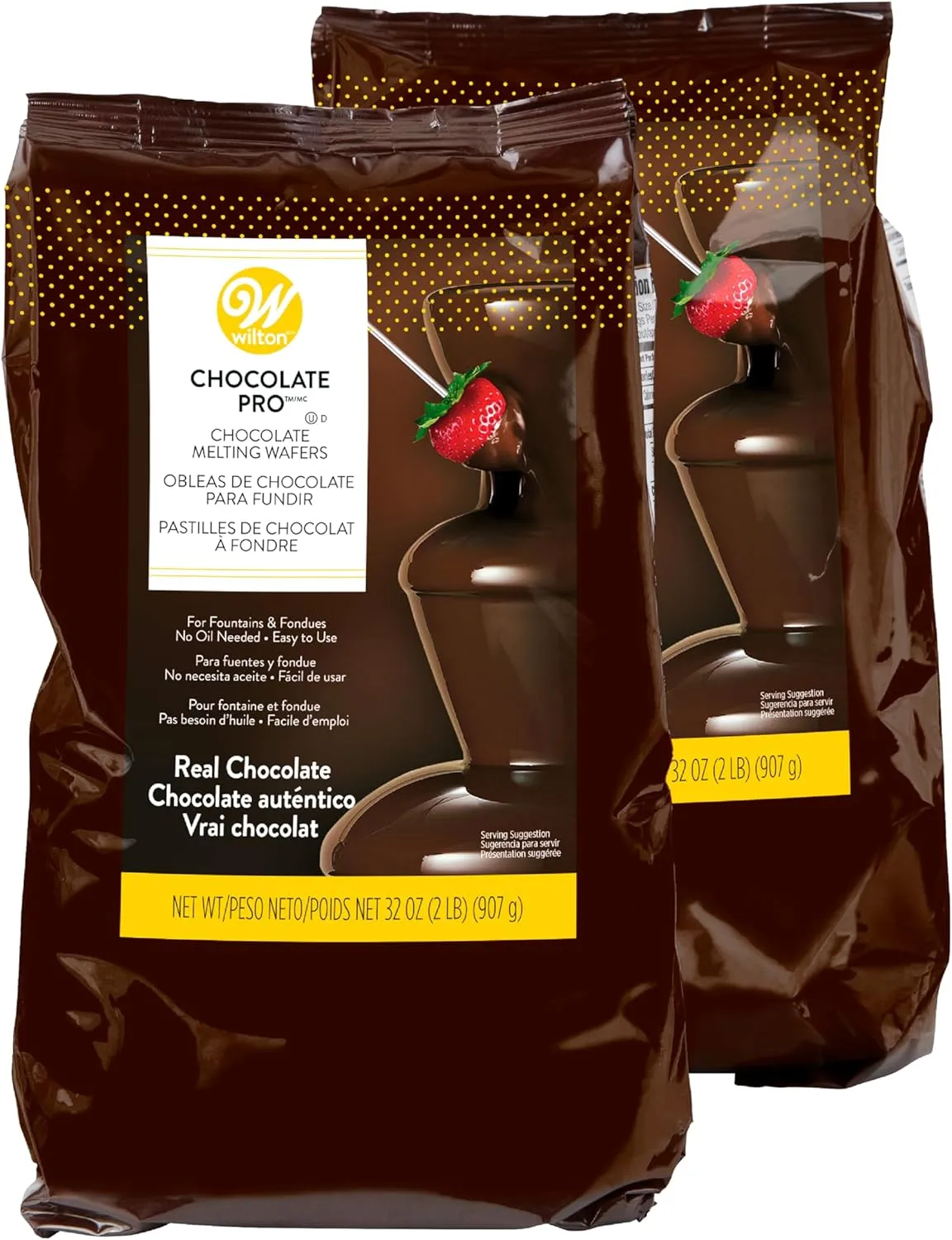 Wilton Chocolate Pro Melting Wafers Bundle, Easy-to-Use Fountain & Fondue Chocolate, Smooth Flowing & Quick Melting for Dipping Fruit, Cookies & Snacks, 2-Pack, 2lb. Each, Packaging May Vary