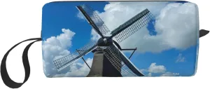 Windmill Blue print Travel Toiletry Pouch, Pencil Bag Canvas Makeup Bags, Multi-Purpose Cosmetic Bags with Zipper