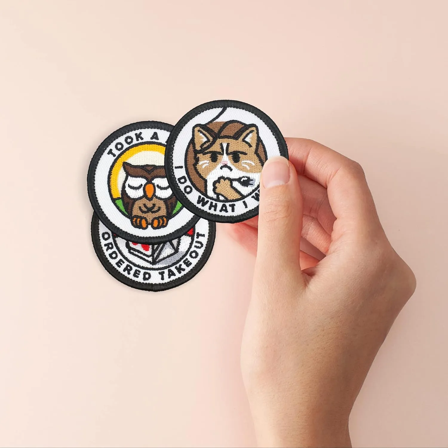 Winks For Days Adulting Merit Badge Embroidered Iron-On Patches (Achievements - Set 4) - Includes Three (3) 2” Patches: I Do What I Want, Took A Nap, and Ordered Takeout