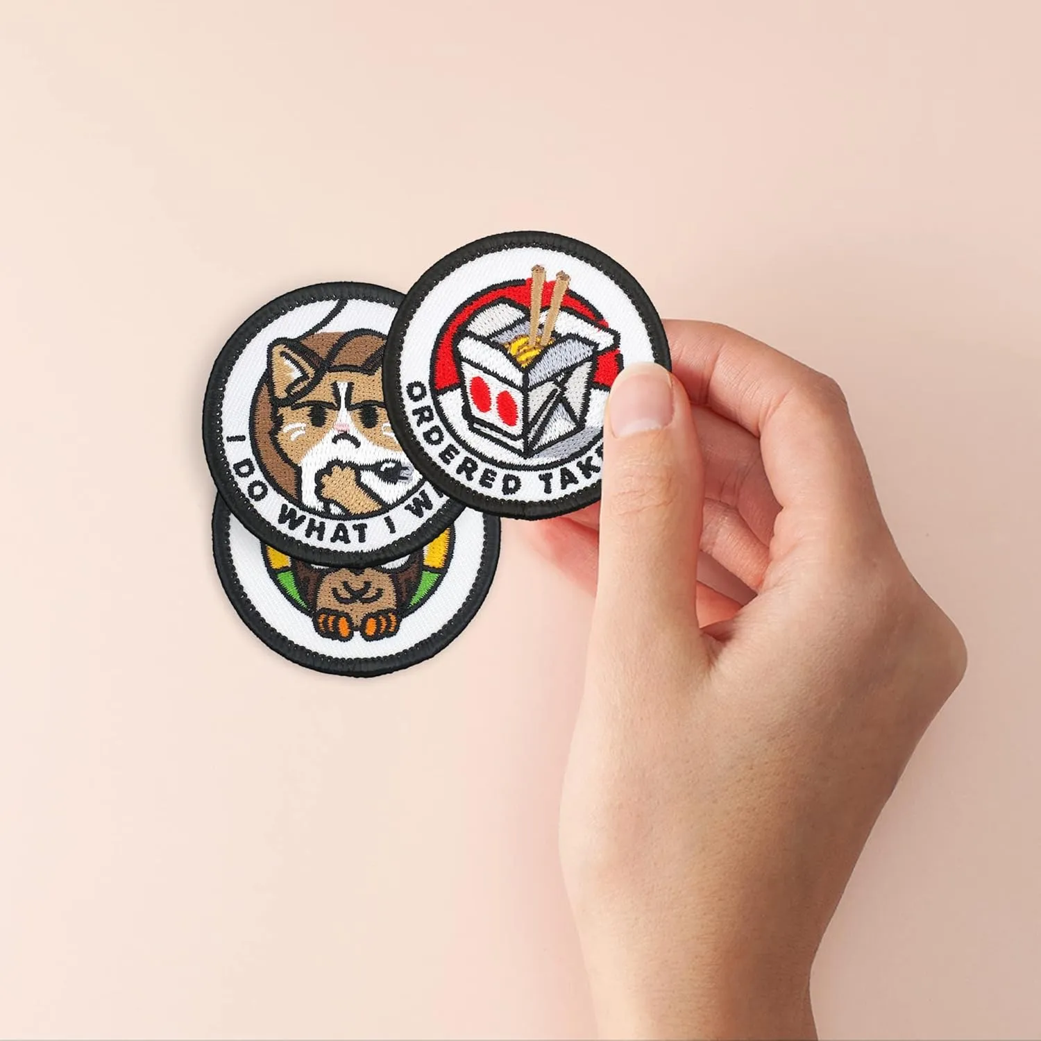 Winks For Days Adulting Merit Badge Embroidered Iron-On Patches (Achievements - Set 4) - Includes Three (3) 2” Patches: I Do What I Want, Took A Nap, and Ordered Takeout