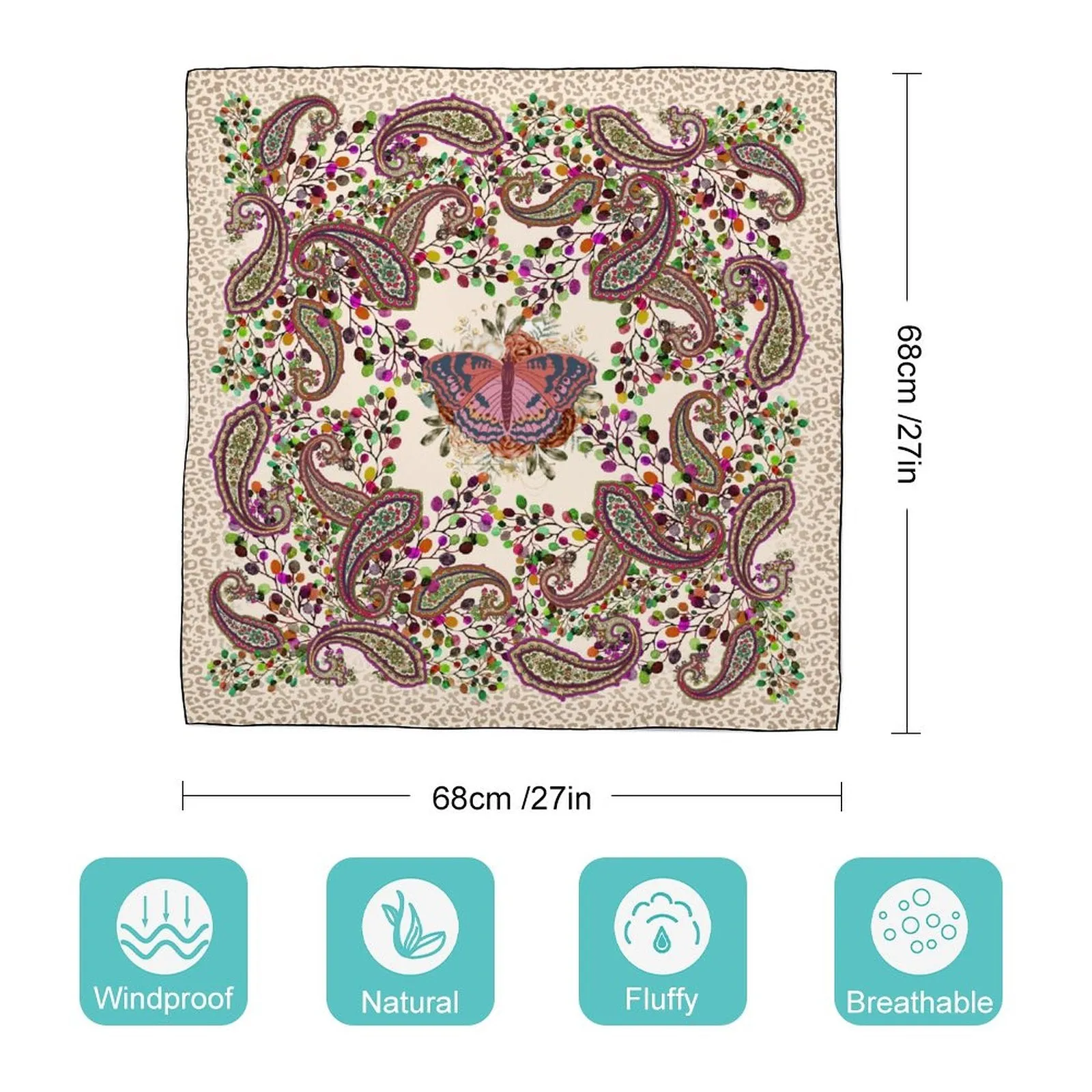 Winter Berry Paisley Lunamoth Scarf, Floral Paisley Hair Scarf