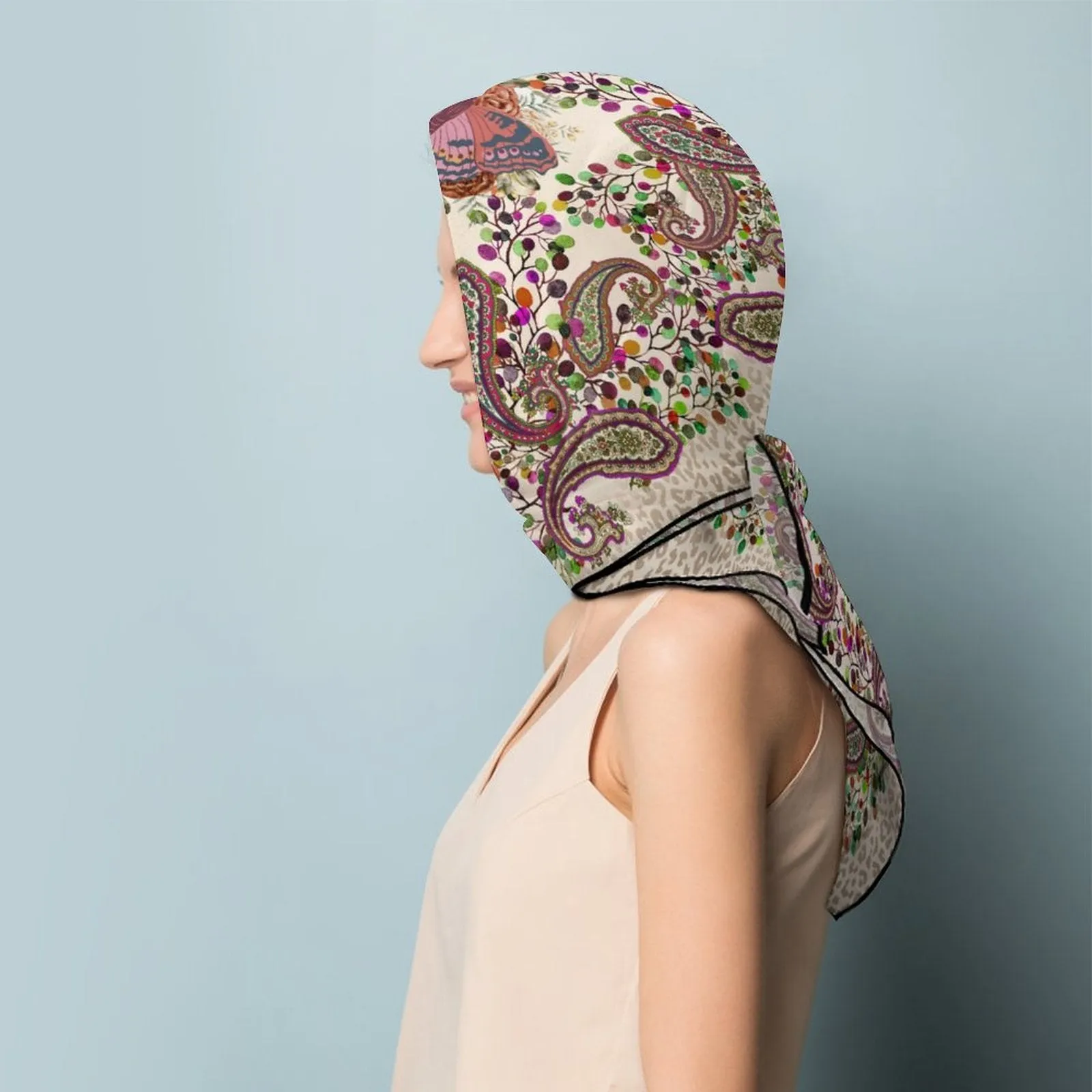 Winter Berry Paisley Lunamoth Scarf, Floral Paisley Hair Scarf