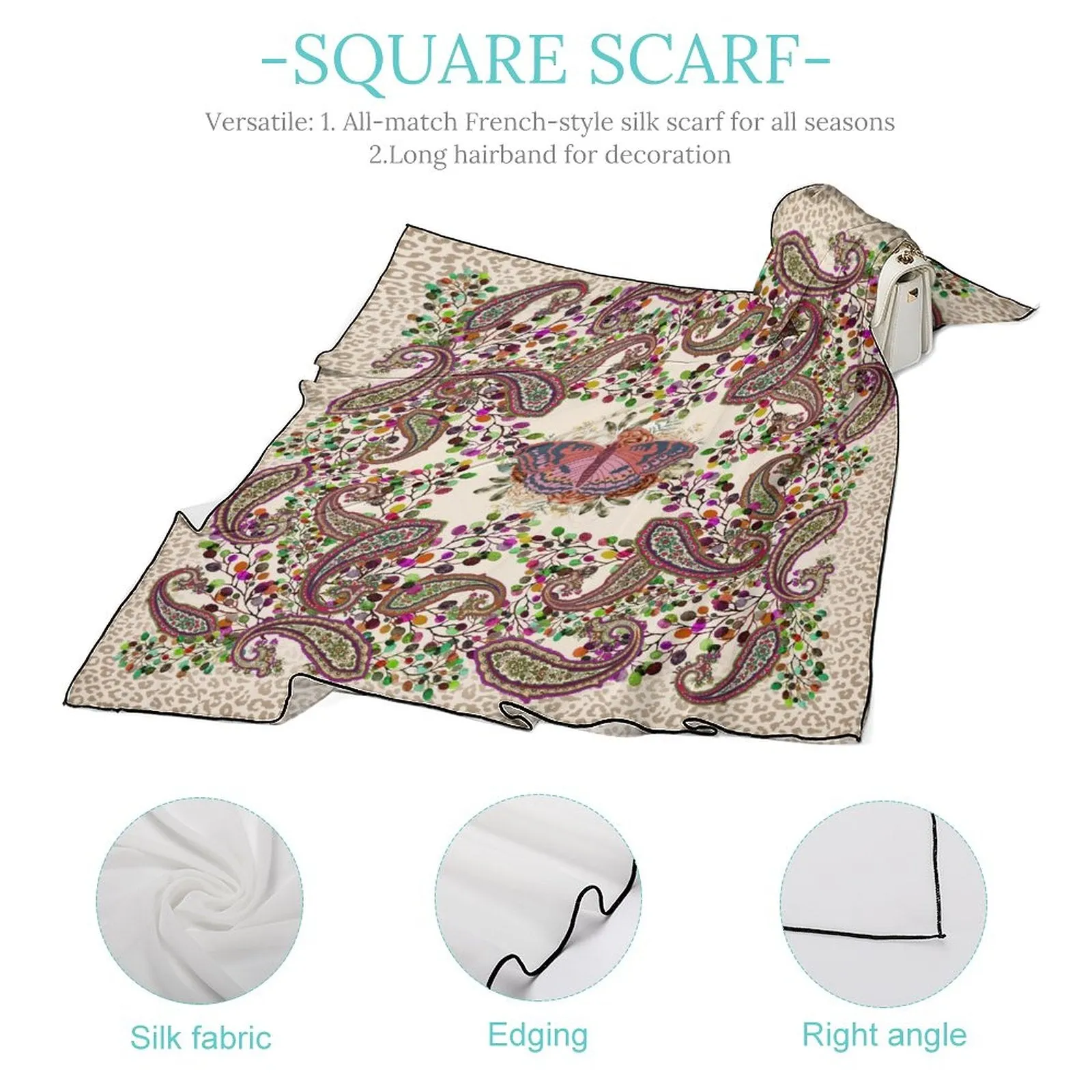 Winter Berry Paisley Lunamoth Scarf, Floral Paisley Hair Scarf