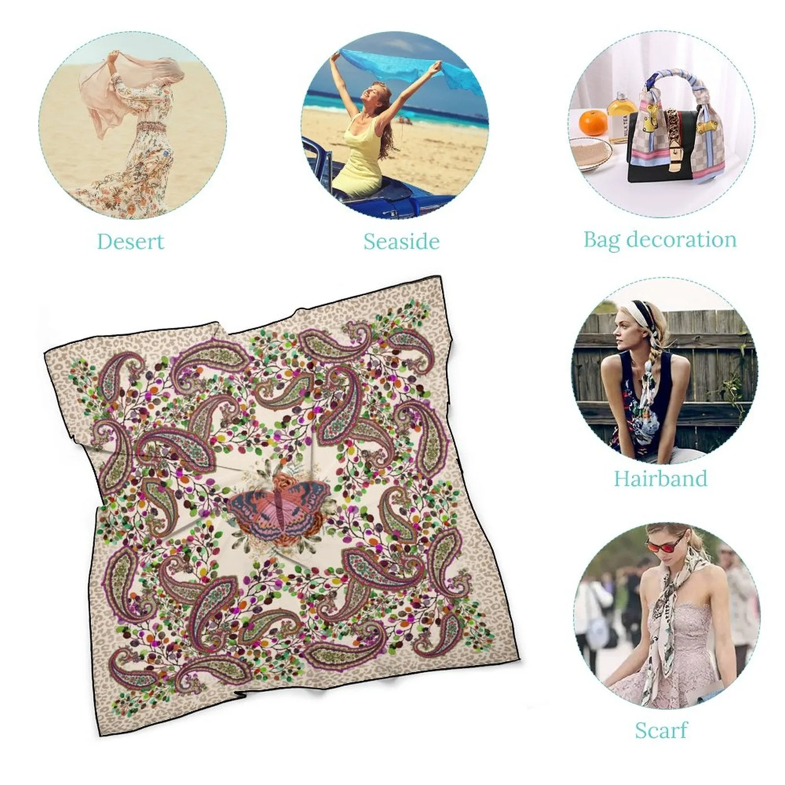 Winter Berry Paisley Lunamoth Scarf, Floral Paisley Hair Scarf