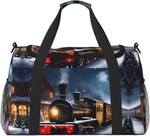 Winter Christmas Snow Night Railway Train print Carry on Bag Underseat forTraveling Personal Item Bag Travel Duffel Bag Gym Bag for Women Men