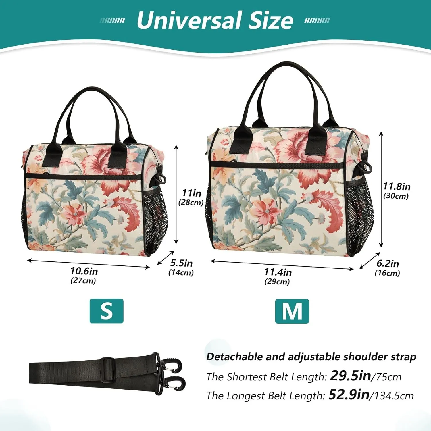 Women Cooler Bags Lunch Bag Reusable Insulated Lunch Bags Floral Oriental Crossbody with Shoulder Strap Adults S