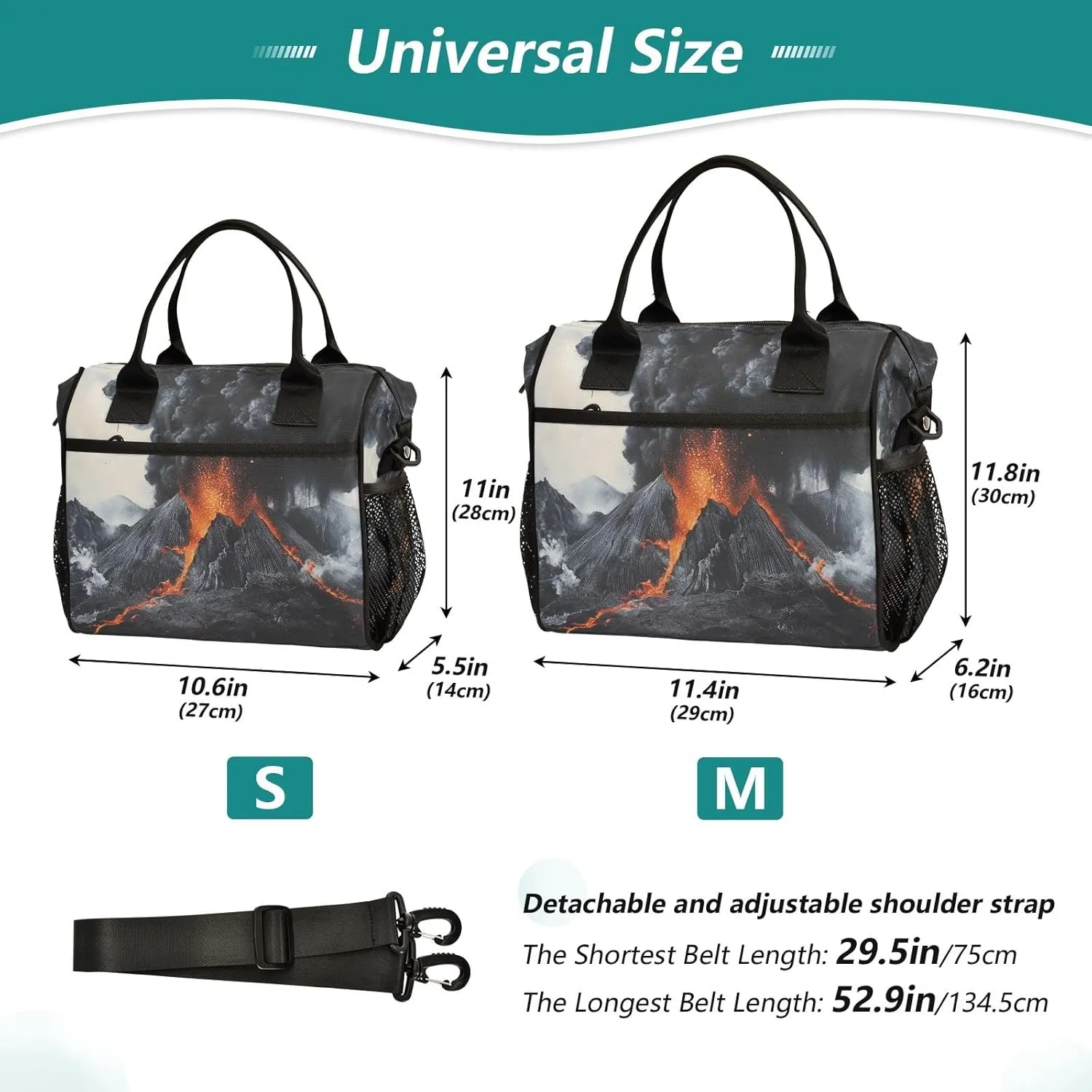 Women Cooler Bags Lunch Bag Reusable Insulated Lunch Bags Volcano Eruption Crossbody with Shoulder Strap Adults S