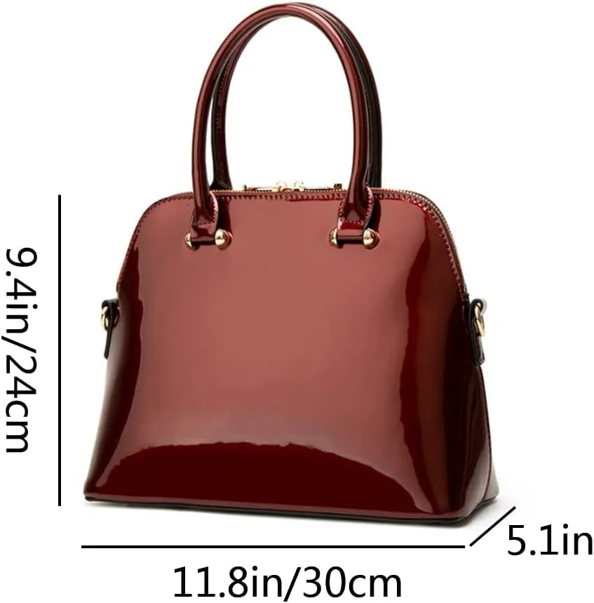Women Top-handle Handbag Purse Glossy Patent PU Shell Shoulder Crossbody Bag Satchel Tote