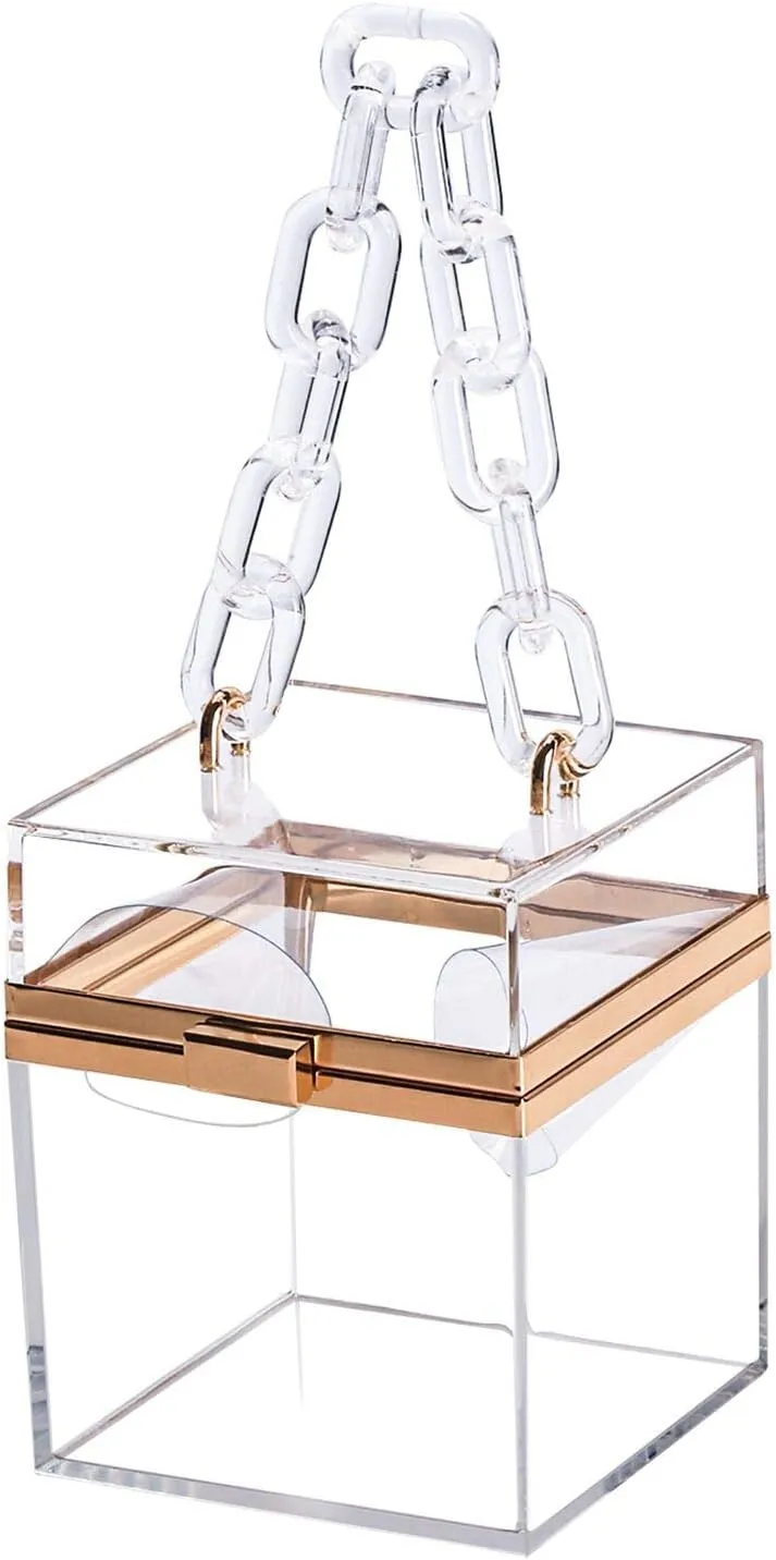 Women's Clear Acrylic Clutch Purse Cute Evening Bag Party Travel Jelly Square Box Chain Handbag Medium