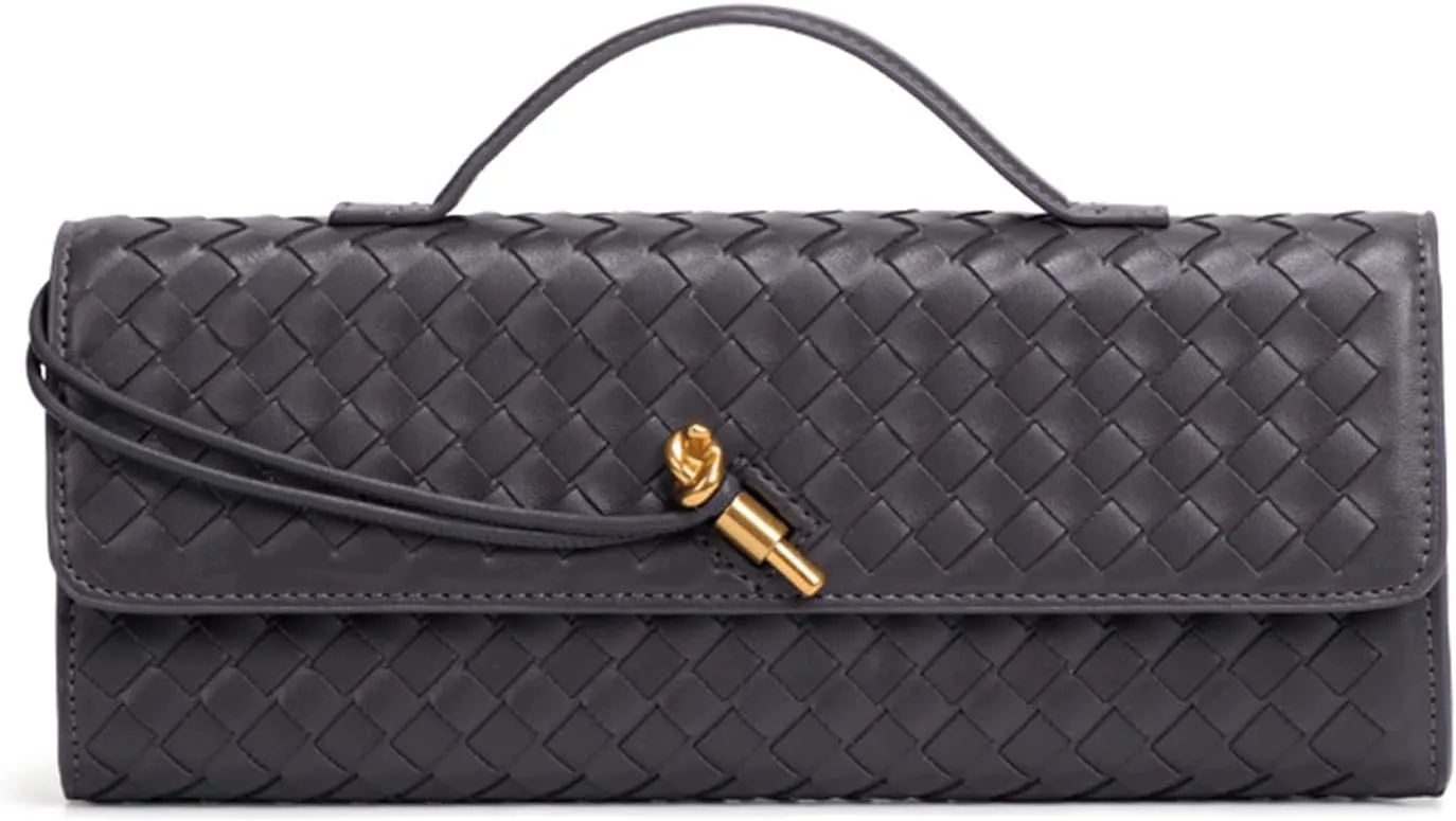 Women's for Woven Evening Bags Vegan Leather Clutch Handbags, Trendy Crossbody Bag Clutch Purses