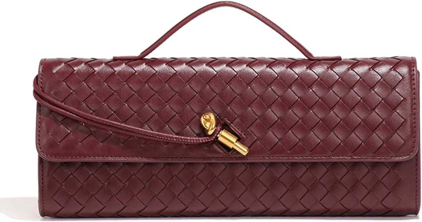 Women's for Woven Evening Bags Vegan Leather Clutch Handbags, Trendy Crossbody Bag Clutch Purses