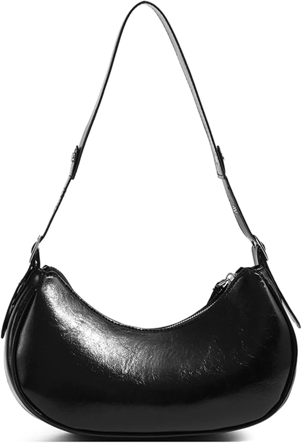 Women's Glossy Multi Buckle Retro Hobo Bags PU Leather Underarm Purses Zipper Clutch Shoulder Strap Y2K Tote Handbags