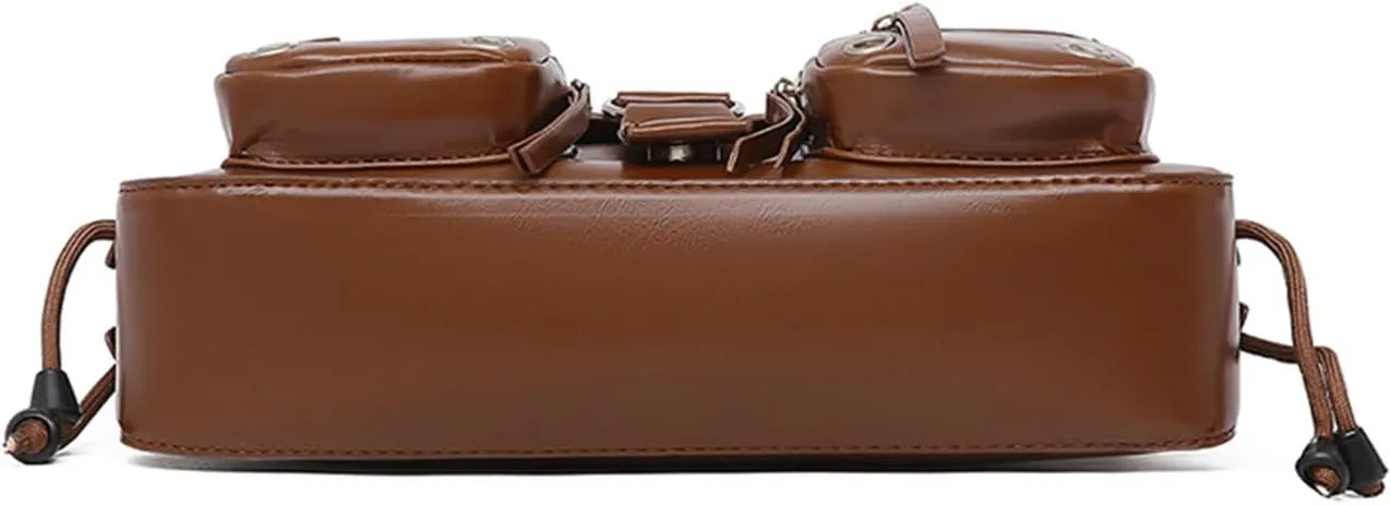 Women's Glossy Y2K Buckle Retro Boho Bags PU Leather Clutch Purses Shoulder Strap Message Handbags