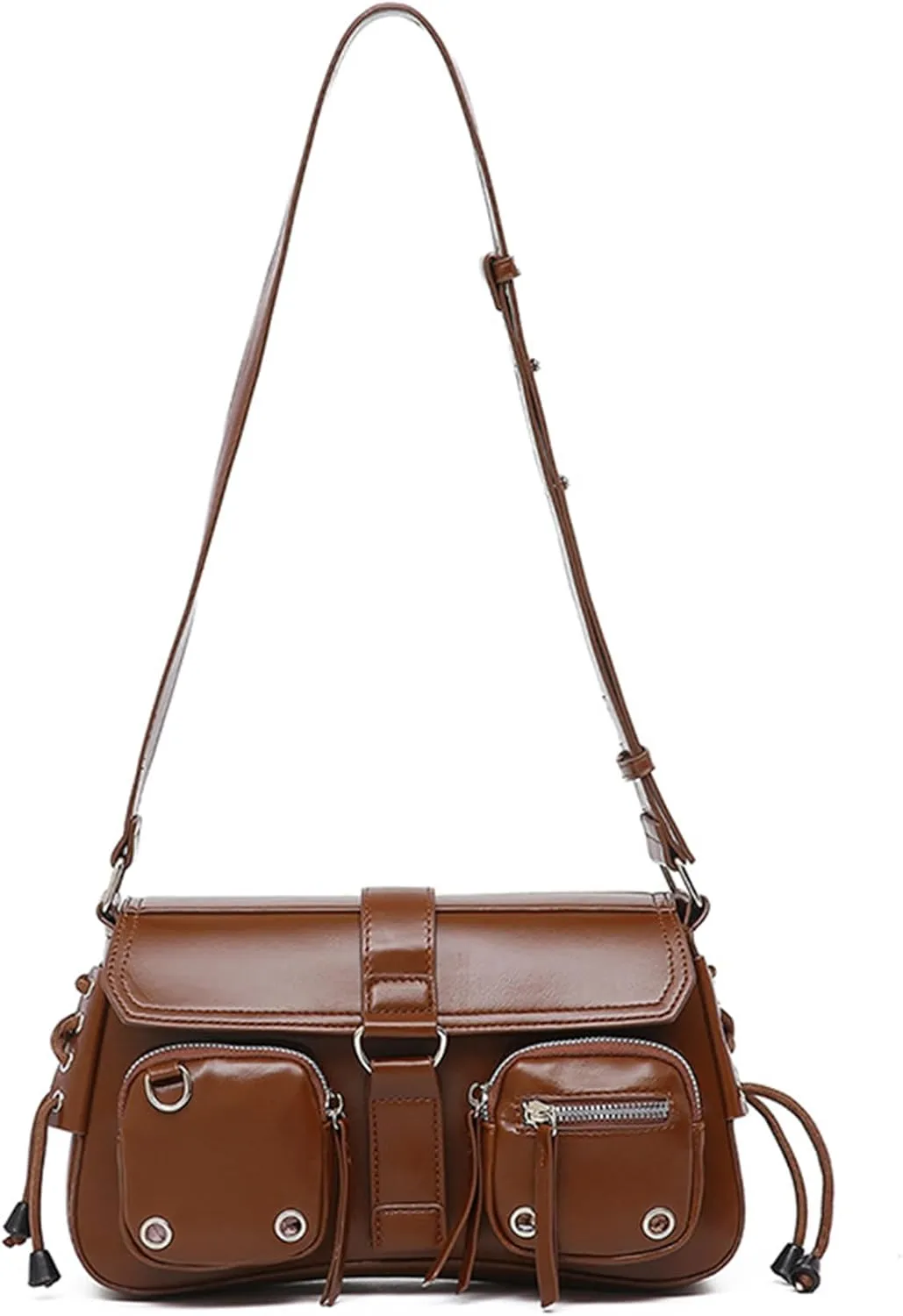 Women's Glossy Y2K Buckle Retro Boho Bags PU Leather Clutch Purses Shoulder Strap Message Handbags