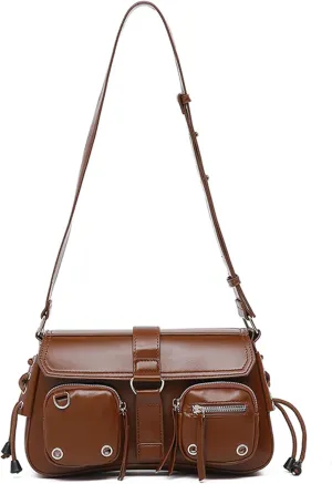 Women's Glossy Y2K Buckle Retro Boho Bags PU Leather Clutch Purses Shoulder Strap Message Handbags