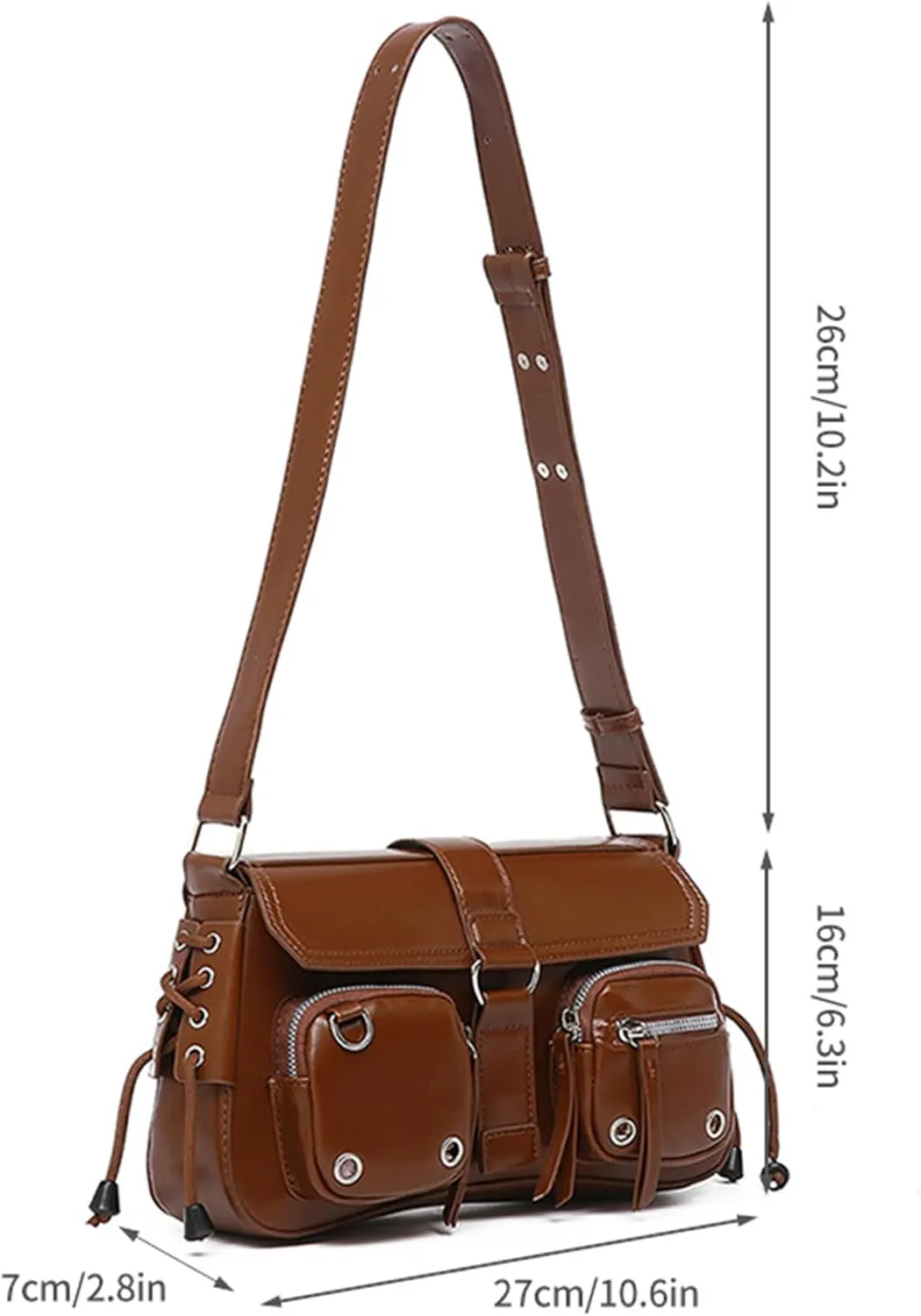 Women's Glossy Y2K Buckle Retro Boho Bags PU Leather Clutch Purses Shoulder Strap Message Handbags