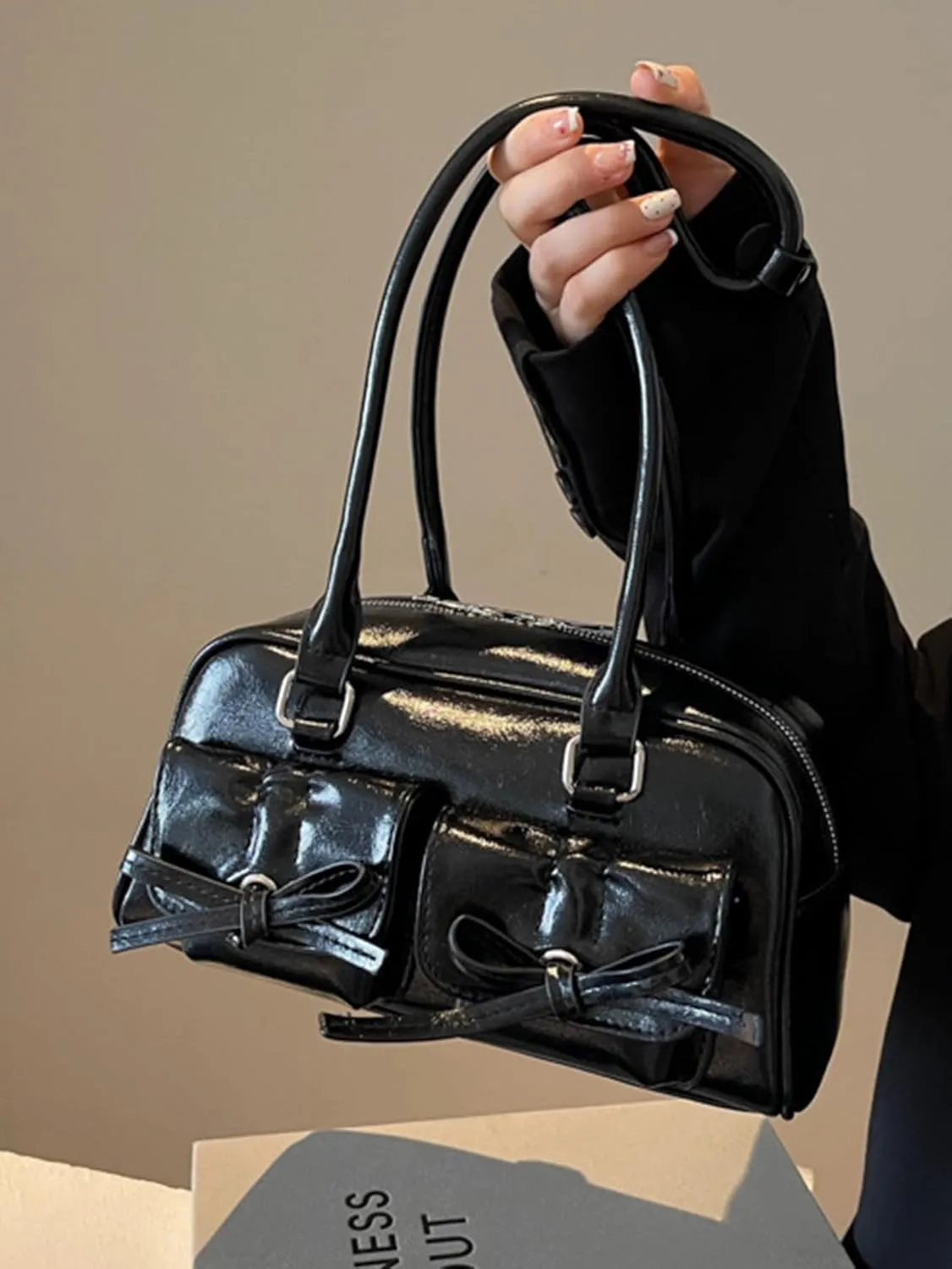 Women's Glossy Y2K Retro Hobo Bags PU Leather Underarm Purses Clutch Shoulder Strap Handbags