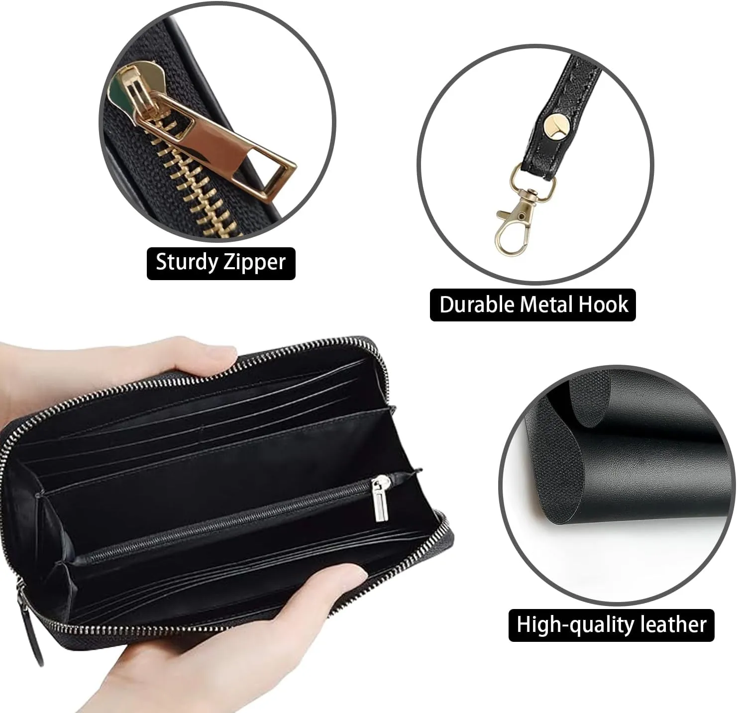 Women's Large Capacity Wallet, Shark Print Design Portable PU Leather Zip Around Wallet, Multifunctional Clutch Purse