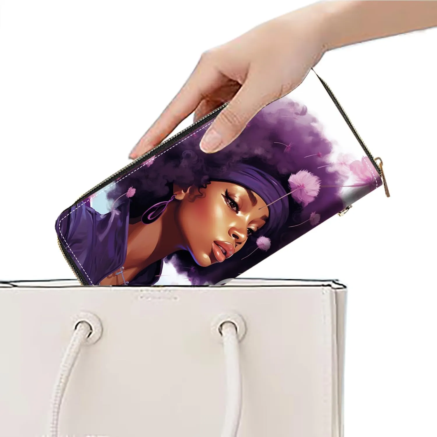 Women's Large Capacity Wallet, Shark Print Design Portable PU Leather Zip Around Wallet, Multifunctional Clutch Purse