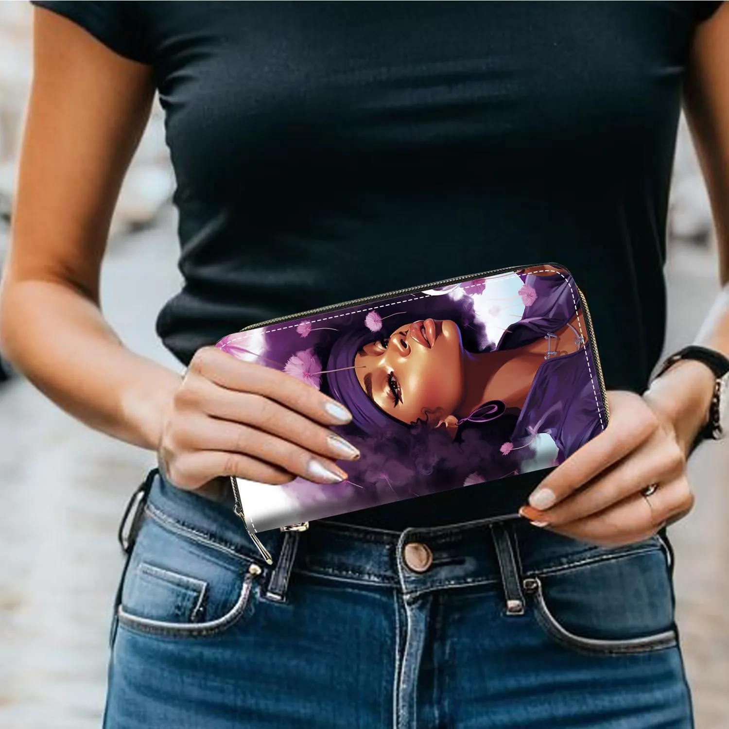Women's Large Capacity Wallet, Shark Print Design Portable PU Leather Zip Around Wallet, Multifunctional Clutch Purse