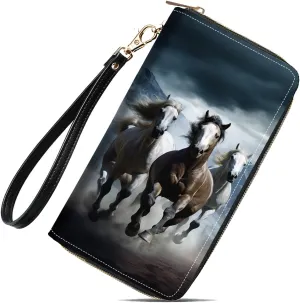 Women's Large Capacity Wallet, Shark Print Design Portable PU Leather Zip Around Wallet, Multifunctional Clutch Purse