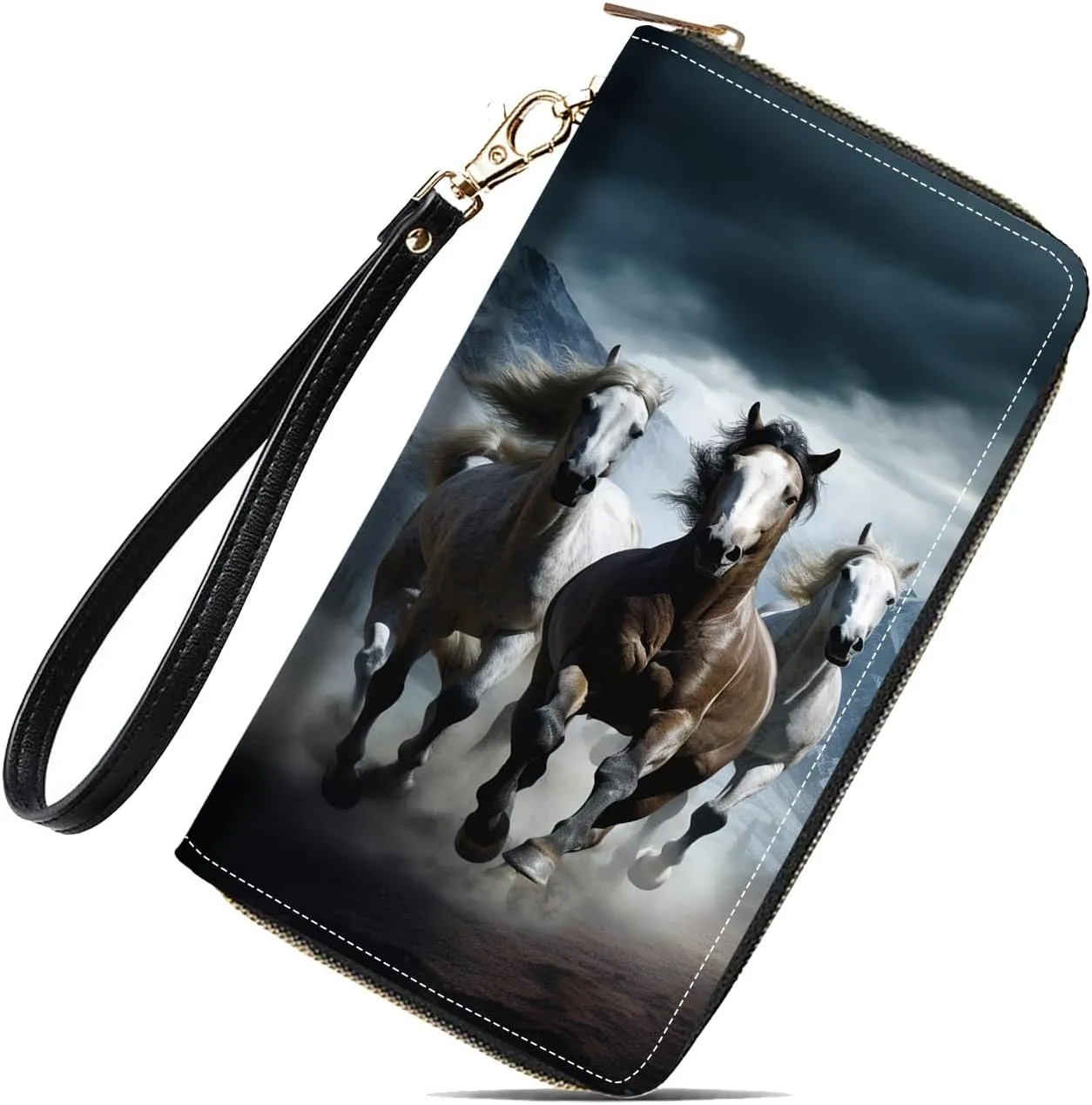 Women's Large Capacity Wallet, Shark Print Design Portable PU Leather Zip Around Wallet, Multifunctional Clutch Purse
