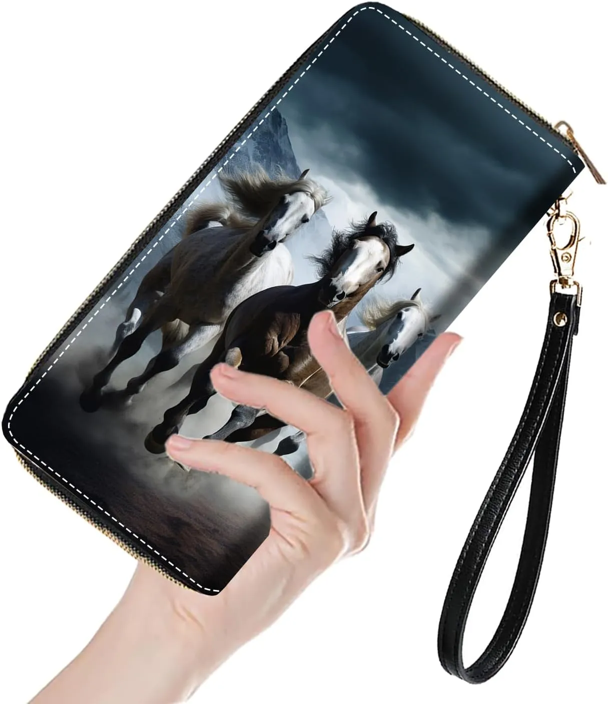 Women's Large Capacity Wallet, Shark Print Design Portable PU Leather Zip Around Wallet, Multifunctional Clutch Purse