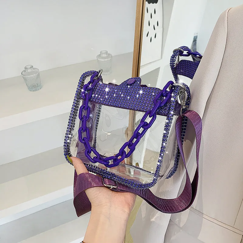 Women's New Fashionable Transparent Chain Portable Shoulder Bags