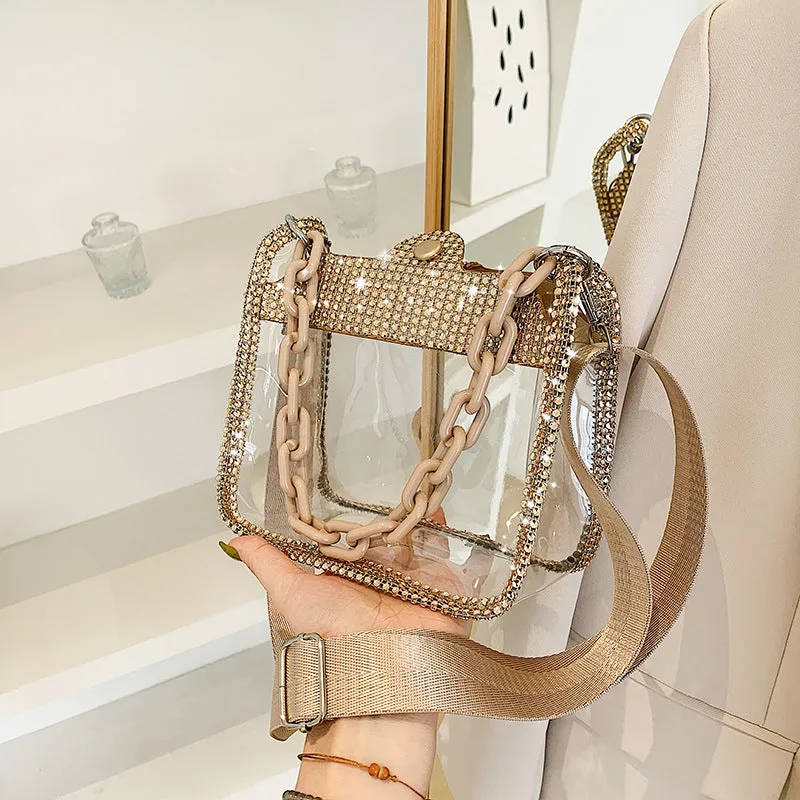Women's New Fashionable Transparent Chain Portable Shoulder Bags
