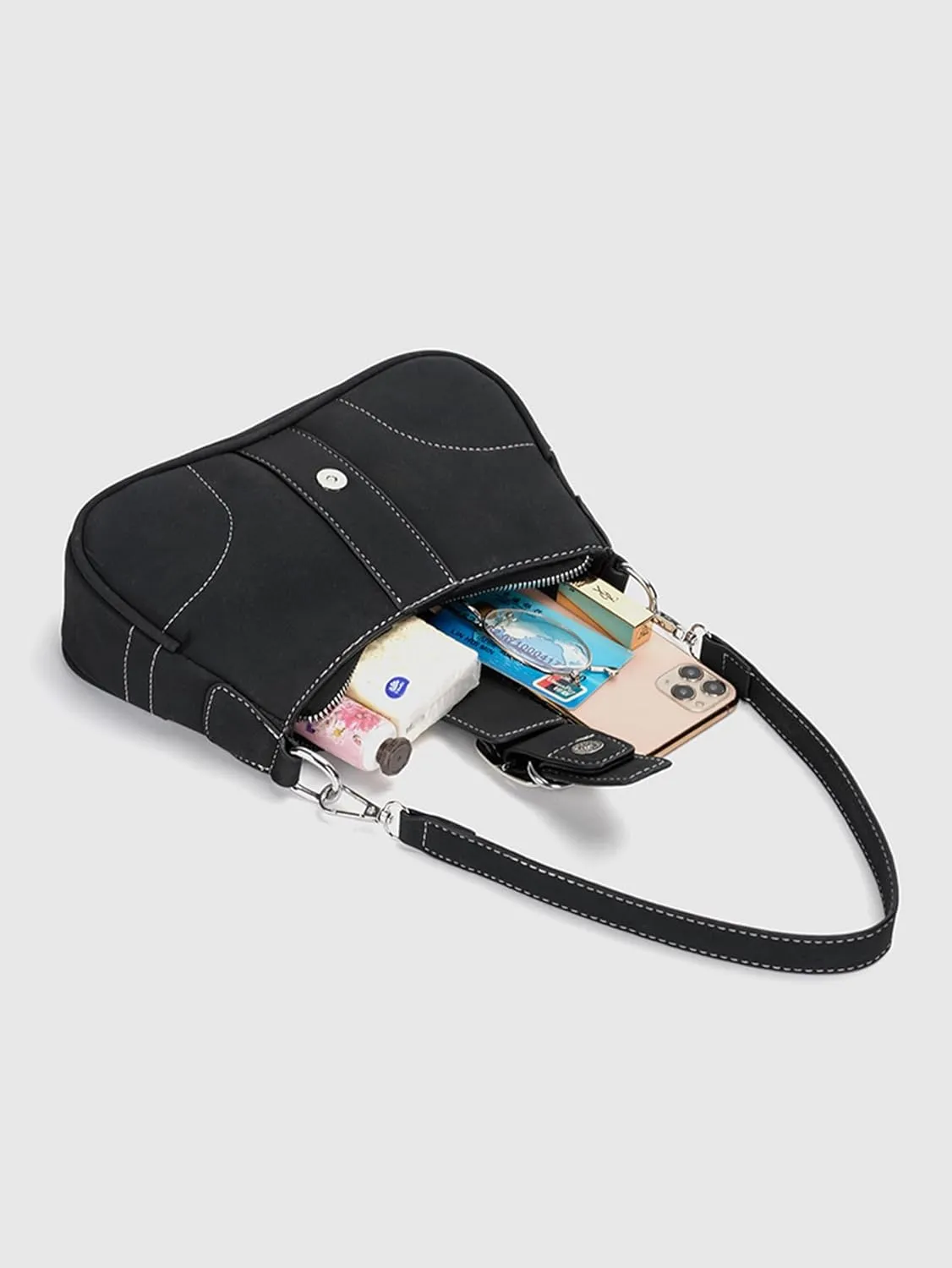 Women's Retro Buckle Hobo Bags PU Leather Clutch Shoulder Strap Underarm Purses Tote Handbags With Chain