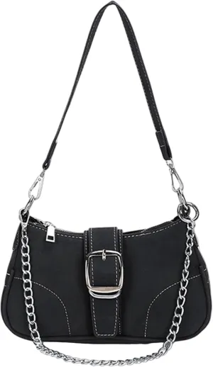 Women's Retro Buckle Hobo Bags PU Leather Clutch Shoulder Strap Underarm Purses Tote Handbags With Chain
