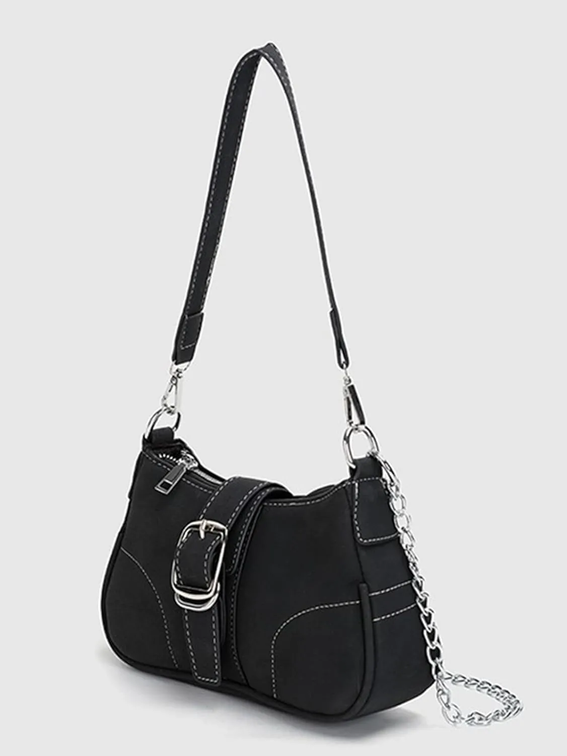 Women's Retro Buckle Hobo Bags PU Leather Clutch Shoulder Strap Underarm Purses Tote Handbags With Chain