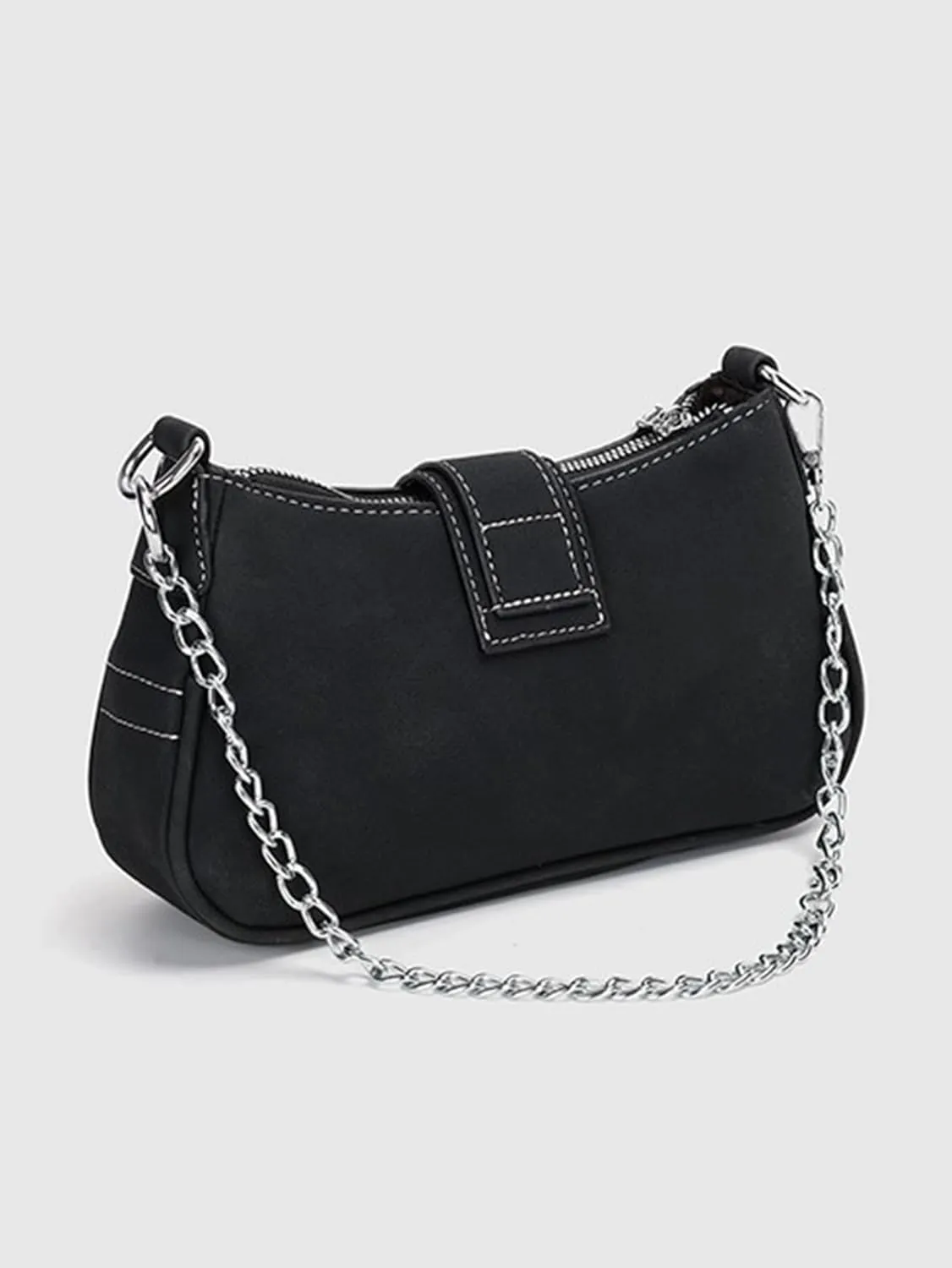 Women's Retro Buckle Hobo Bags PU Leather Clutch Shoulder Strap Underarm Purses Tote Handbags With Chain