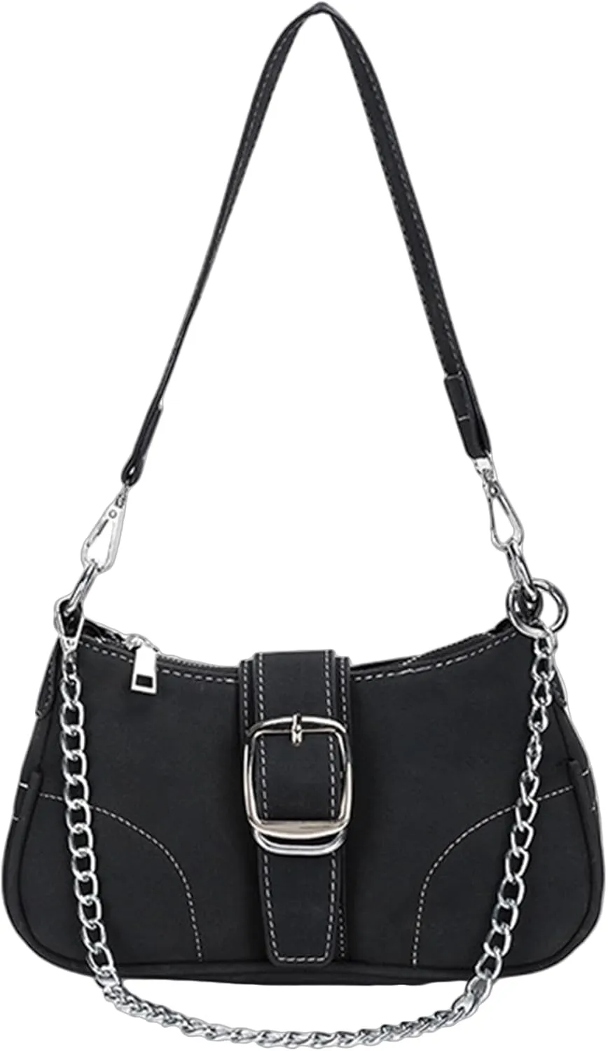 Women's Retro Buckle Hobo Bags PU Leather Clutch Shoulder Strap Underarm Purses Tote Handbags With Chain
