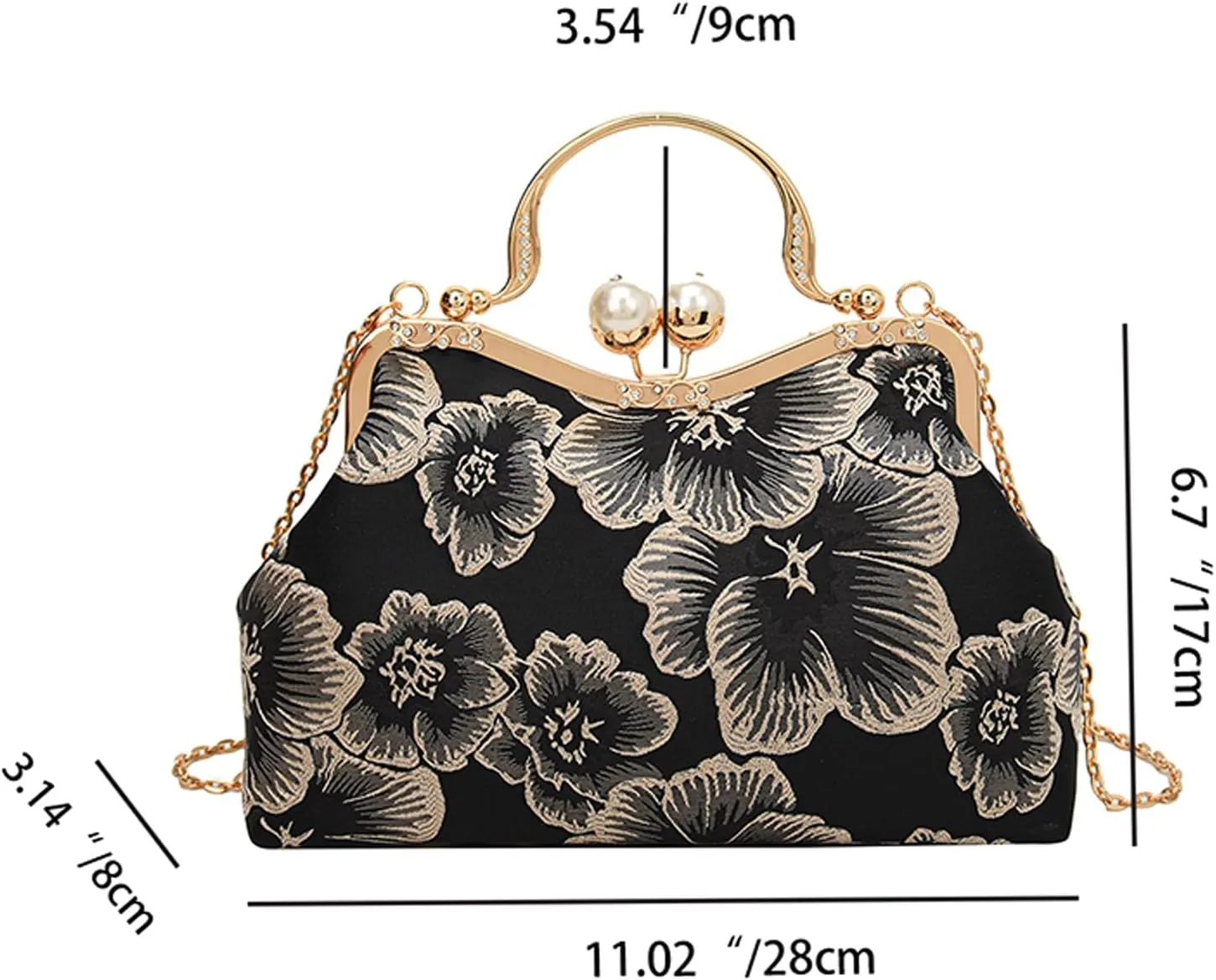 YeBon Retro Shoulder Chain Messenger Clutch Chinese Style Embroidered Jacquard Women's Evening Bags L