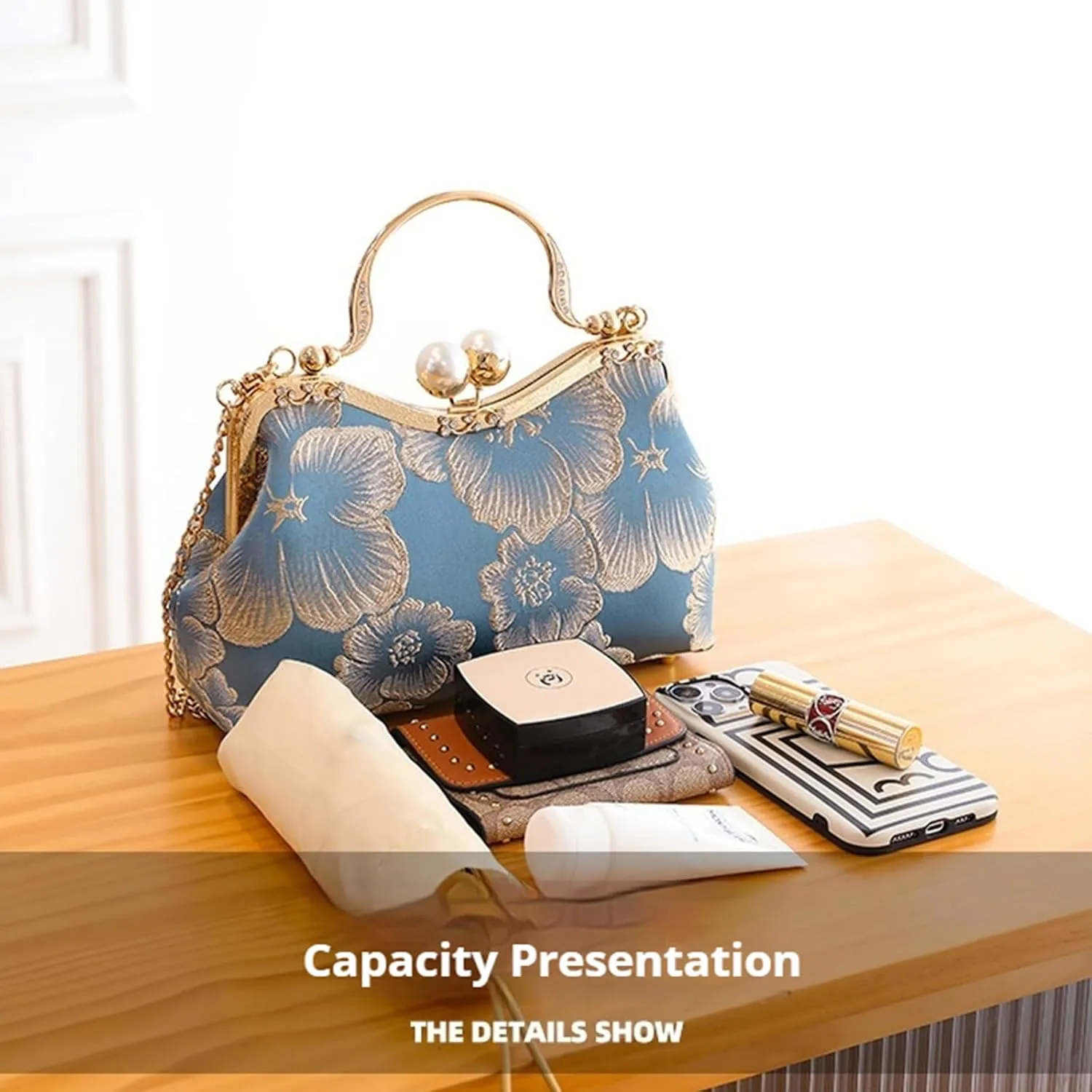 YeBon Retro Shoulder Chain Messenger Clutch Chinese Style Embroidered Jacquard Women's Evening Bags L