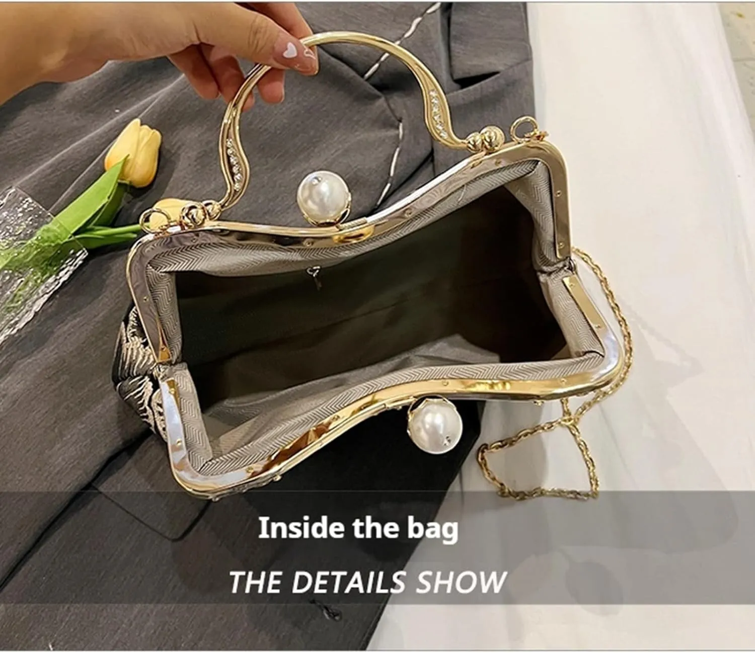 YeBon Retro Shoulder Chain Messenger Clutch Chinese Style Embroidered Jacquard Women's Evening Bags L