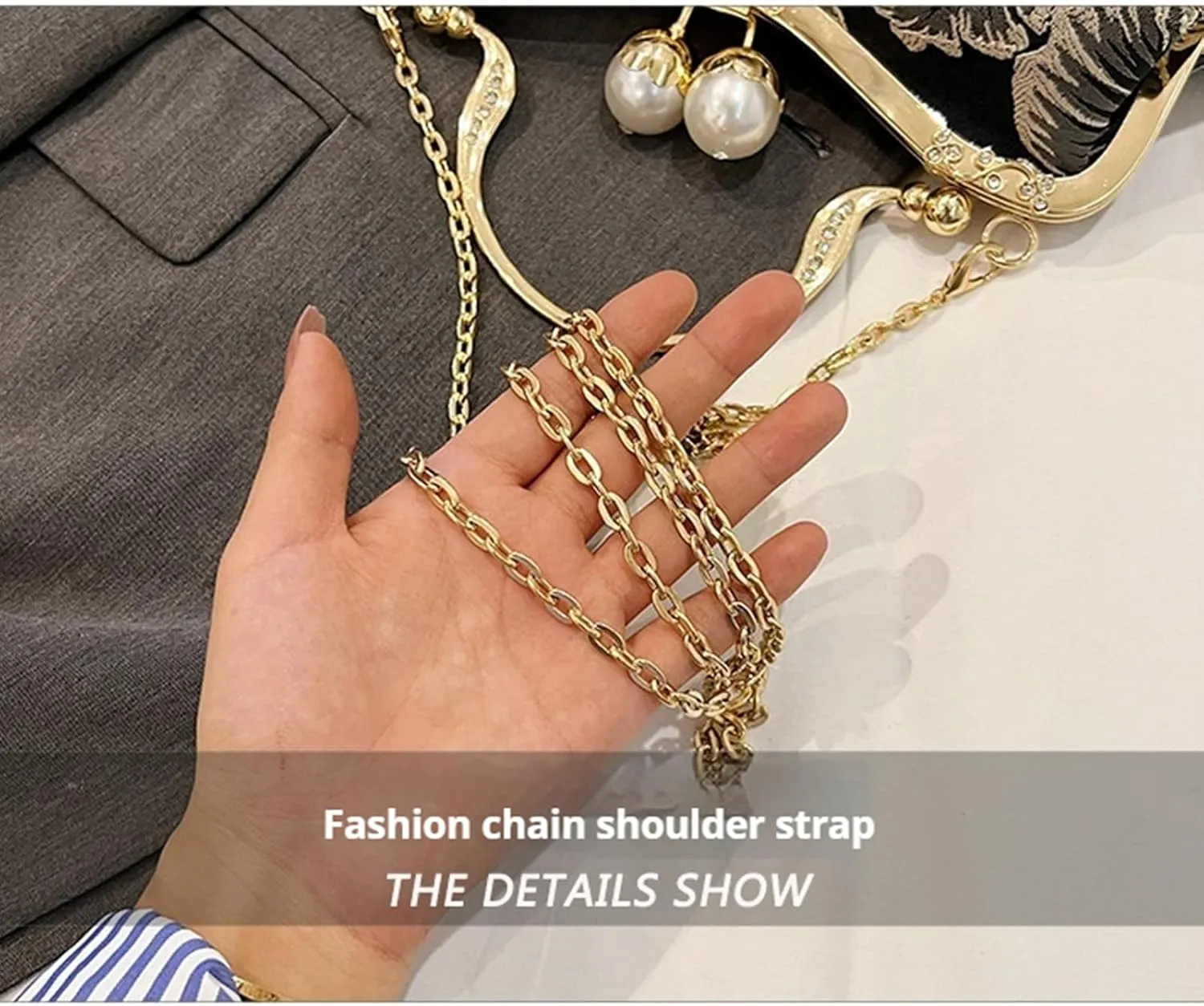 YeBon Retro Shoulder Chain Messenger Clutch Chinese Style Embroidered Jacquard Women's Evening Bags L