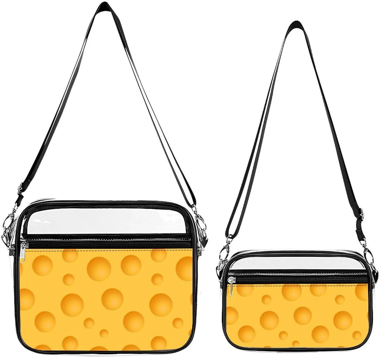 Yellow Cheese Pattern Transparent Cross Bag Two-piece Set, Fashionable Transparent Bag