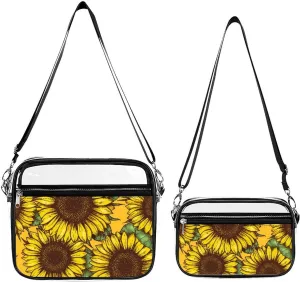 Yellow Sunflower Transparent Cross Bag Two-piece Set, Fashionable Transparent Bag