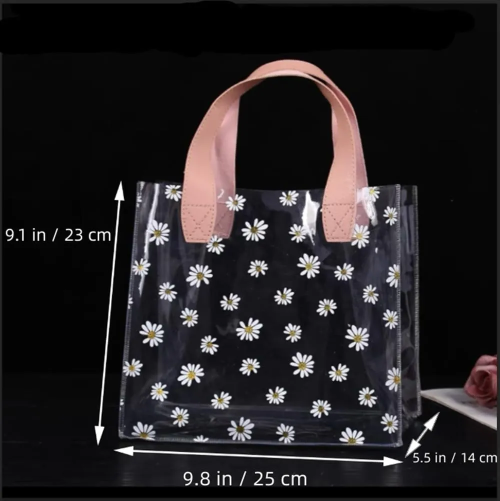 YMASELA Clear Gift Wrap Bag with Handles (9.8X9.1X5.5'',2pcs)Heavy Duty Plastic Waterproof Gift Packing Bag for Party, Reusable Merchandise Retail Transparent PVC Shopping Tote Bags for Package Candy