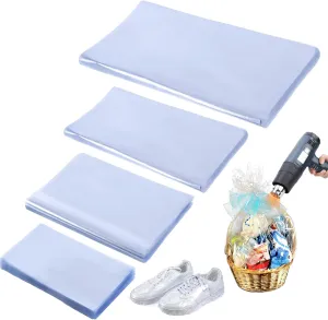 Yolev 500pcs Heat Shrink Wrap Bags for Gift Baskets 4 Sizes Clear POF 14"x20"(100) 8"x12" (100) 8"x10" (100) 4"x6" (200) Heat Seal Bags Film For Soap Book Bath Bomb Jar Tumbler Sleeve Packaging