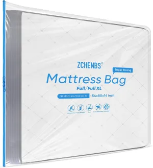 ZCHENBS® – Mattress Bags for Moving and Storage,Mattress Bag with Zippers,5 Mil Ultra-Thick Bed Bag,Waterproof,Anti-Tear,Heavy-Duty Mattress Bag (Transaparent/Blue, Full/Full XL-(1 Pack))