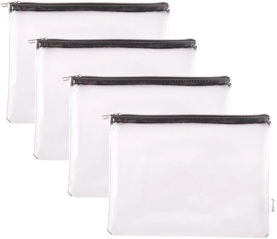 Zipper Clear Vinyl Security Bank Deposit Utility Tool Bag Check Wallet Money Organizer pouch 4-pack