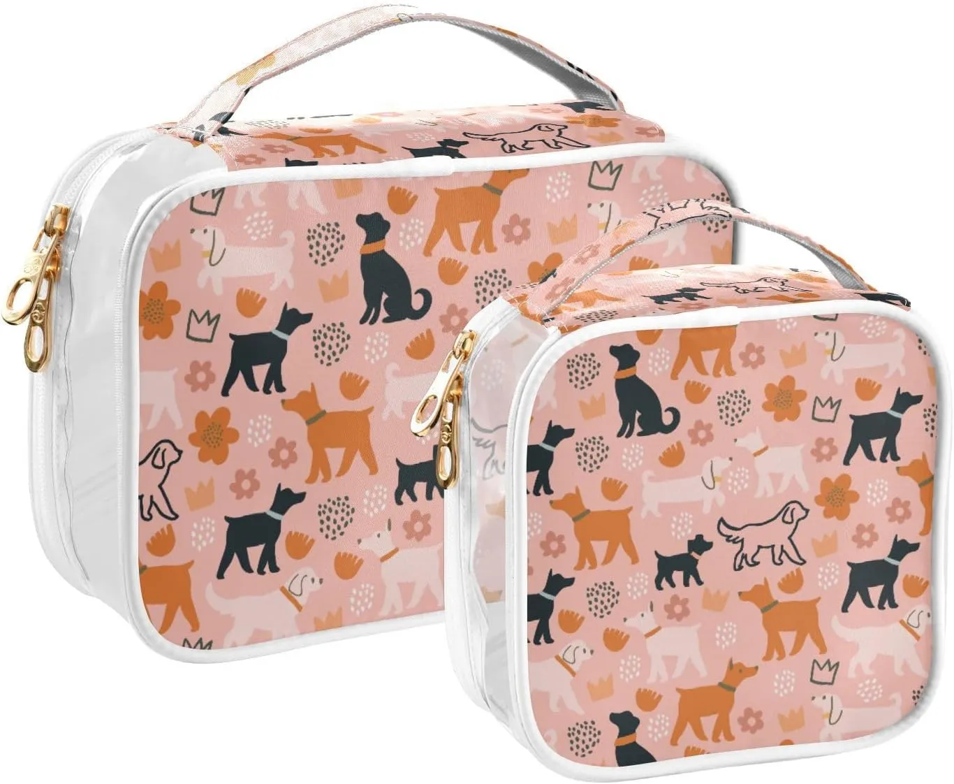ZZKKO Clear Makeup Bags Dogs Flowers Autumn Travel Toiletry Bag Makeup Pouch Portable Transparent Waterproof Cosmetic Bag with Zipper & Handle for Women Men 2 Pack