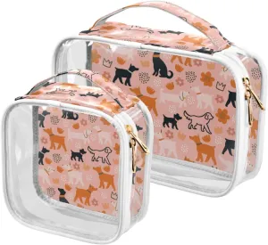 ZZKKO Clear Makeup Bags Dogs Flowers Autumn Travel Toiletry Bag Makeup Pouch Portable Transparent Waterproof Cosmetic Bag with Zipper & Handle for Women Men 2 Pack